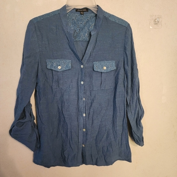 Notations Blue Button Down Blouse Size S - Picture 1 of 5
